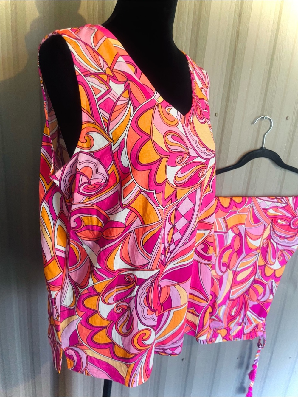 Belle Beach by Kim Gravel Cabana Knit Cropped Beach Tank & Pant Set sz L / LT